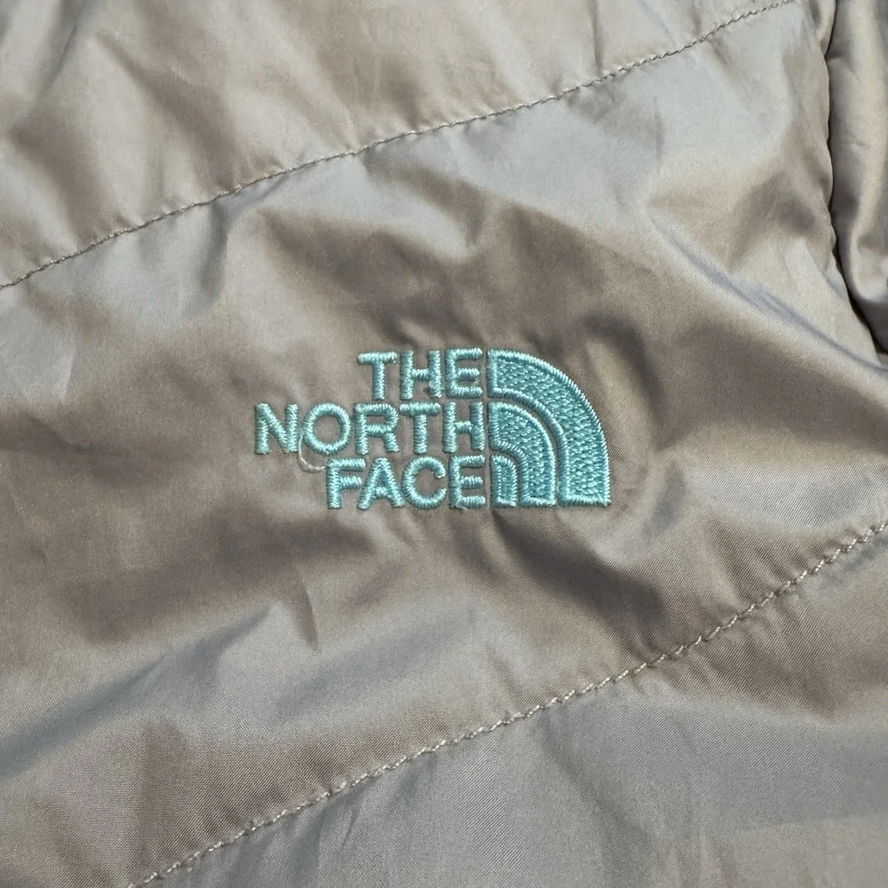 The‎ North Face GIRLS Reversible Fleece Lined Winter Jacket XL, Light Gray/Aqua